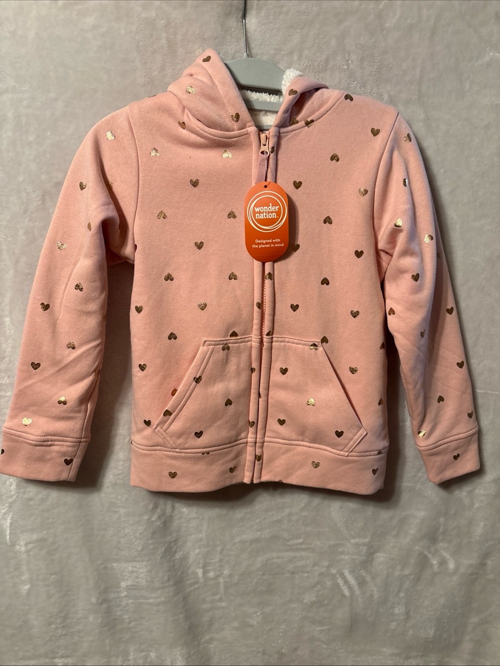 NWT wonder nation Pink Zip Hoodie with Gold Heart Accents